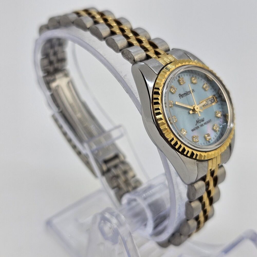 Armitron Women's Watch 24MM Blue Dial Day Date Two Tone Band 6.5" New Battery - Picture 4 of 12